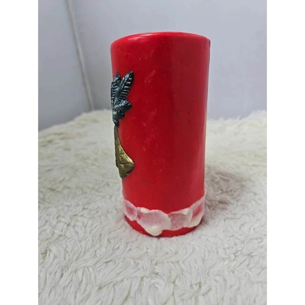 Vintage Christmas Pillar Candle Bells &‎ Holly Decor Retro MCM Unburned in Box